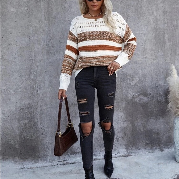 SHEIN Sweaters - Stripe Pattern Drop Shoulder Sweater